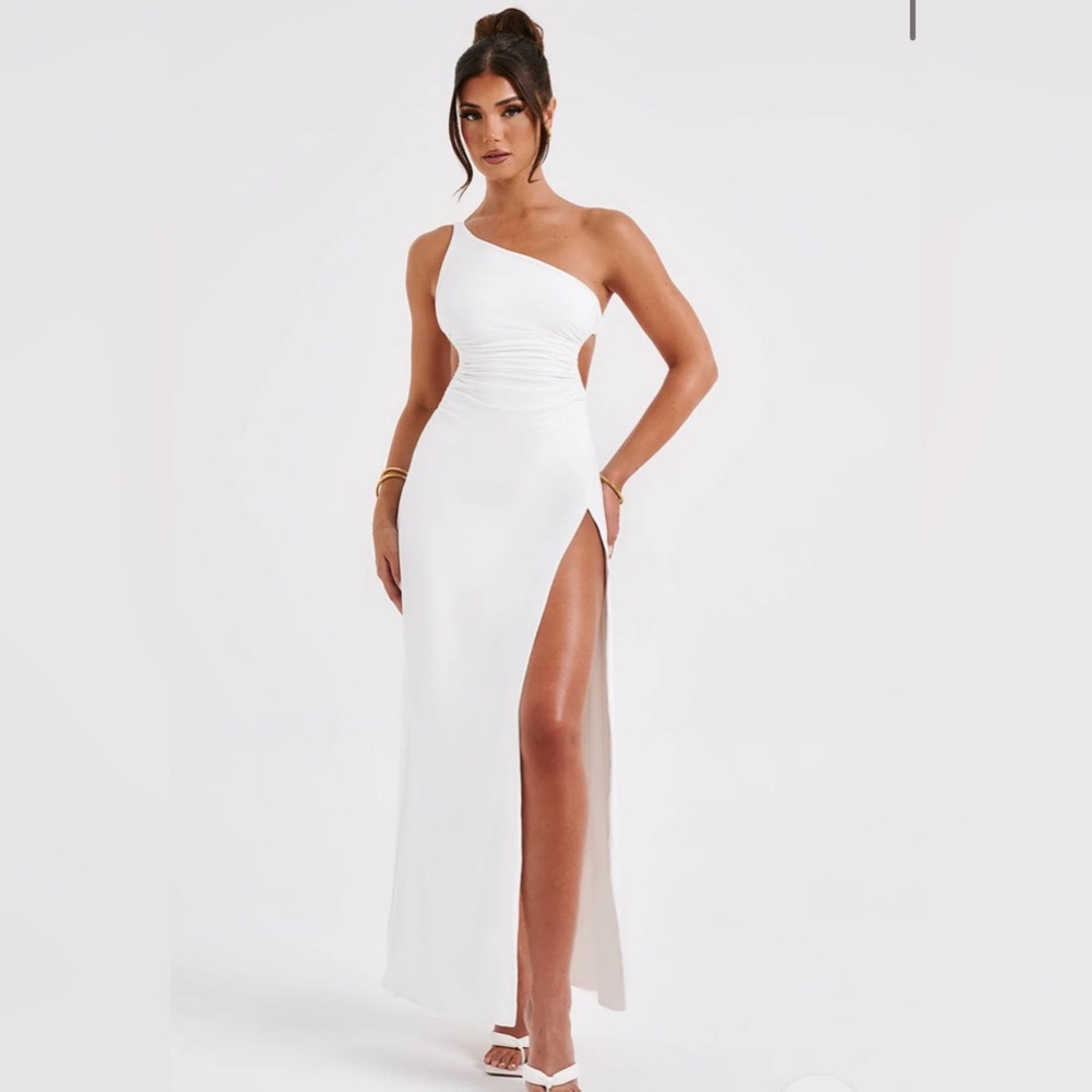 One-Shoulder Maxi Dress with Slit - White